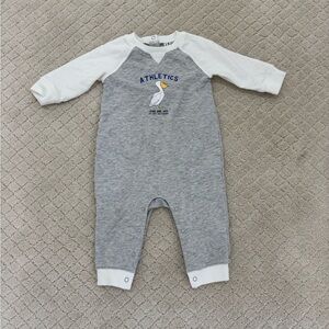 Janie & Jack Gray and White Baby Longall Coverall One Piece with Duck Graphic